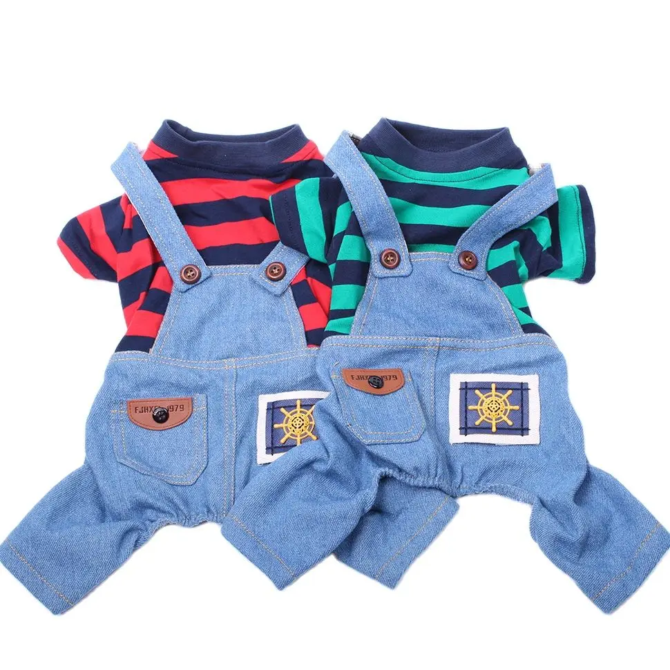 Dog Cat Jumpsuit Overalls Denim&Striped Pet Puppy T-Shirt Spring/Summer Clothing Apparel 1