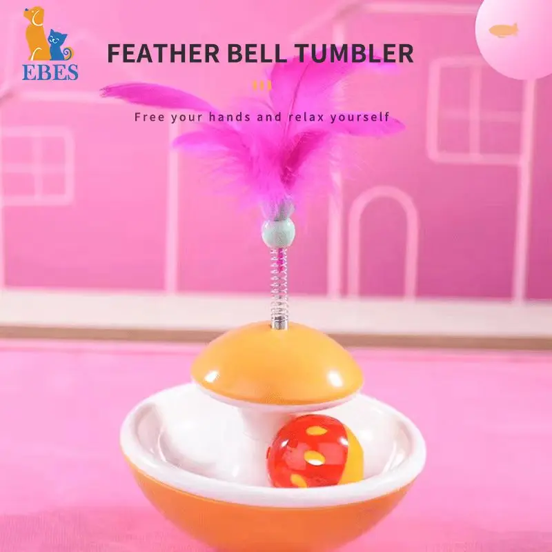 New Durable Funny Pet Cat Toys For Entertain Itself Mimi Favorite Feather Tumbler With Small Bell Kitten For Catch 1