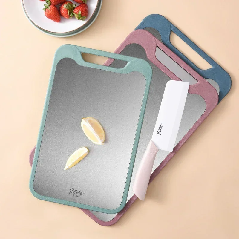 1 Double-sided Multifunctional Durable Stainless Steel and Plastic Cutting Board for Vegetables, Fruits, and Meats 1