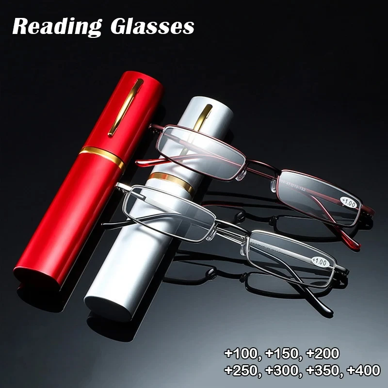 Elegant Portable Mini Reading Glasses Metal Frame Pen Box Ultra-thin Men Women Reading Glasses Presbyopia Eyeglasses With Box 1