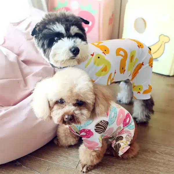 Pet Clothing Warm Cotton Dog Pajama Yellow Duck Soft Material Stretchable Dog Pajamas Onesie Pet Pjs Dogs Apparel for Small Dogs 4