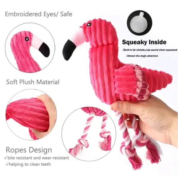 Cute Flamingo Plush Dog Toys Funny Interactive Squeaky Chew Ropes Toys For Small Large Pets Teeth Cleaning Supplies 2