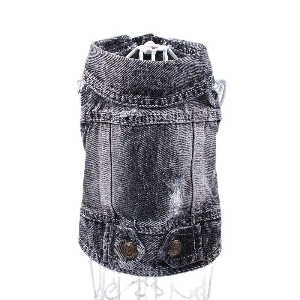 Small Pet Dog Cat Jeans Jacket Hole Black Denim Coat Vest Pet Puppy Clothes Apparel 1