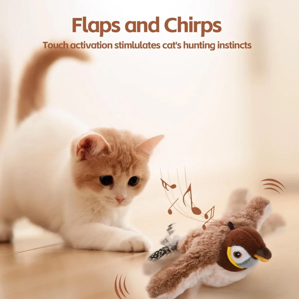 Interactive Cat Toys Rechargeable Chirping Flapping Bird(no Flying) with Catnip for Indoor Cats, Touch Activated  Plush Toys 1