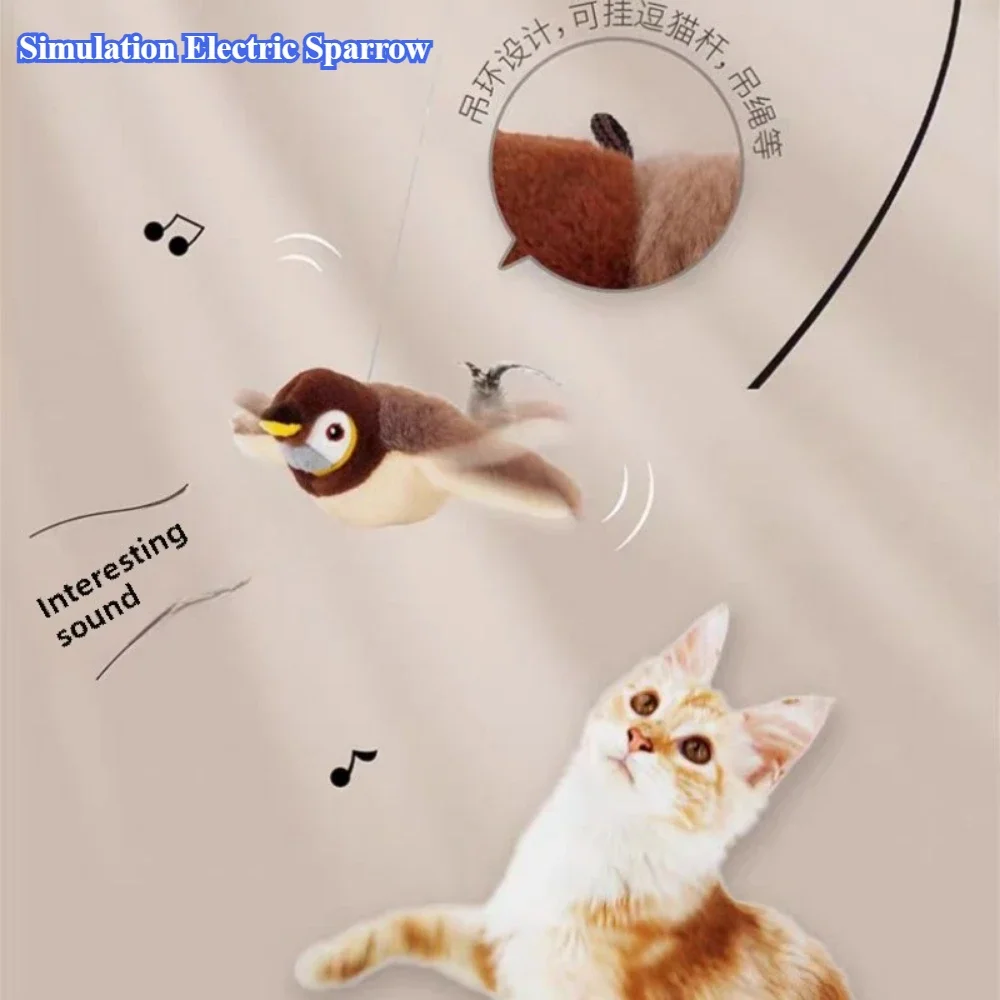 New Interactive Cat Toy Rechargeable Bird Cat Toy Chirp Flapping Bird (not Flying) Can Add Cat Paw Touch Activated Plush  Toys 1