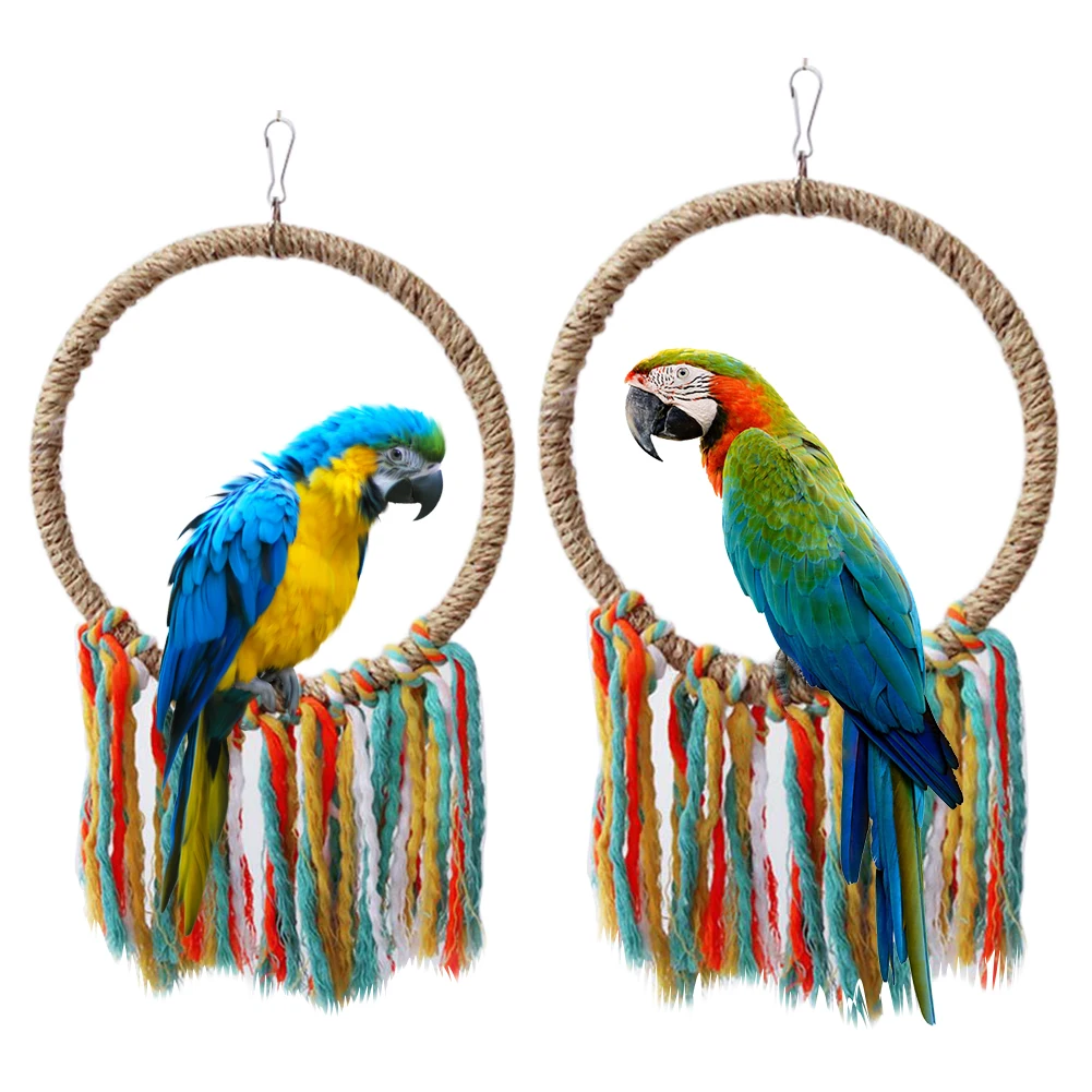 Pet Bird Parrot Toy Cotton Rope Circle Toys Chewing Bite Parrot Perch Hanging Cage Swing Rope Ring Stand Climb Toy Bird Supplies 1