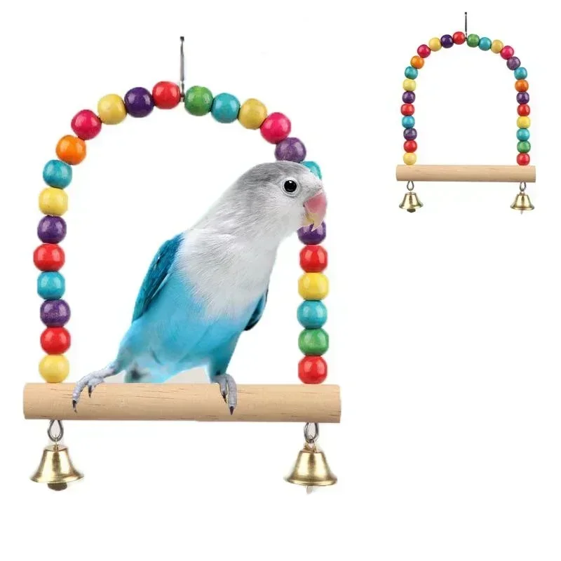 Pet Toy Bird Swing Toys Parrot Wooden Swing Stand Pet Supplies(S:12x15cm/ L:18*22cm) 1