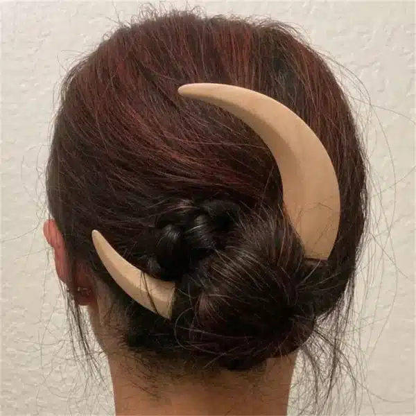 Simple Wood Moon Hair Sticks Hand Carved Wooden Crescent Hair Forks for Women Long Hairpin Comb Styling Fashion Hair Accessories 4