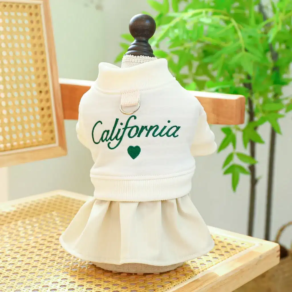 1PC Pet Apparel Dog Spring Autumn White American California Princess Dress With Drawstring Buckle For Small Medium Dogs 1