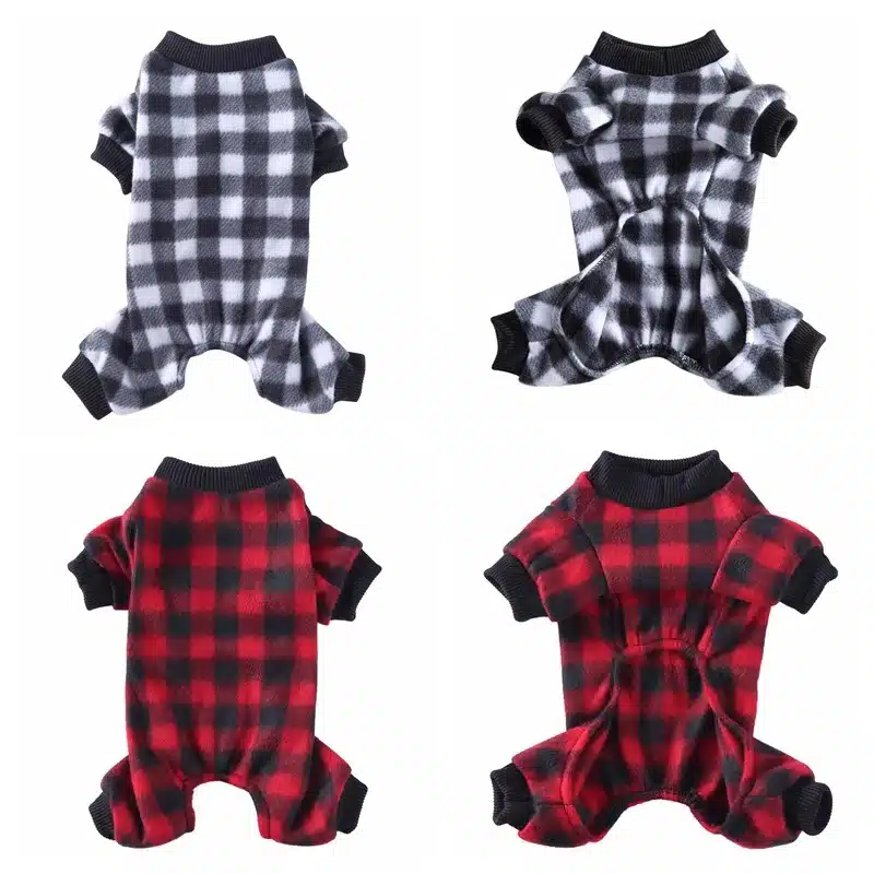 Dog Pajamas Winter Plush Plaid Pet Pjs Home Wear Comfy Four Legged Puppy Clothes Red Black for Small Medium Dogs Cats Apparel 1