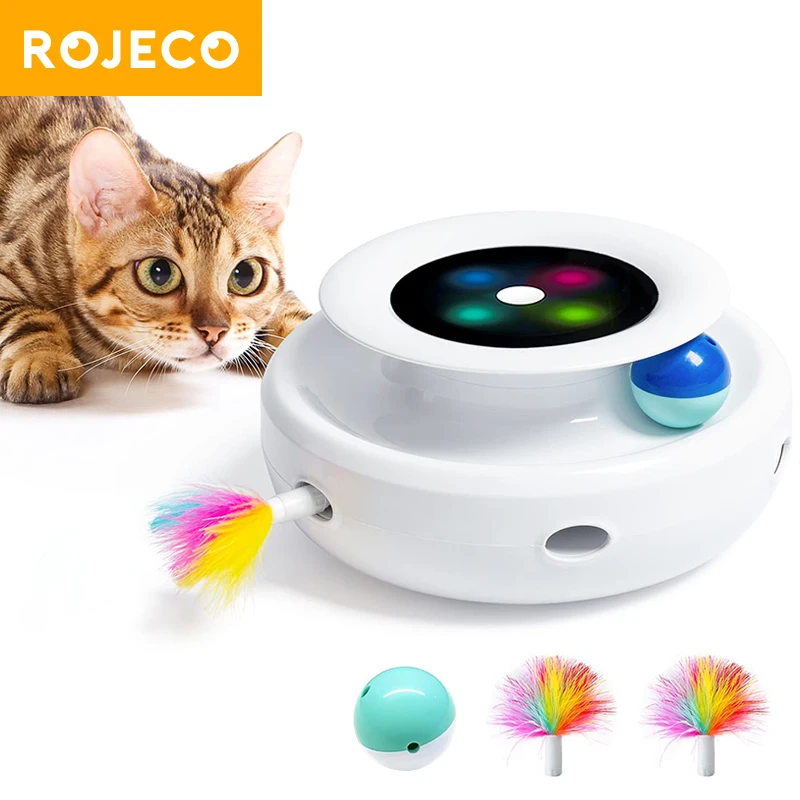 ROJECO 2 in 1 Smart Cat Toys Automatic Feather Fun Ball Toy Set For Cat Dog 5 Modes Electronic Interactive Pet Toy Accessories 1