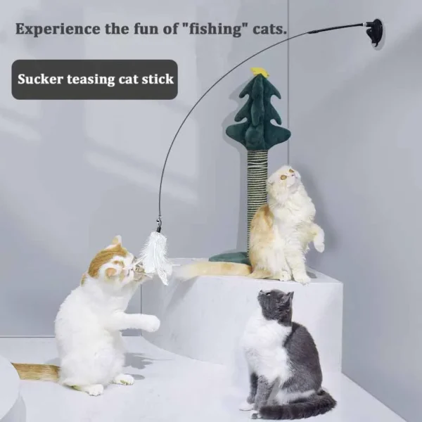 Funny Cat Toy Folorful Fluffy Feather With Bell Sucker Cat Stick Toy Kitten Play Interactive Detachable Teaser Wand Cat Supplies 2