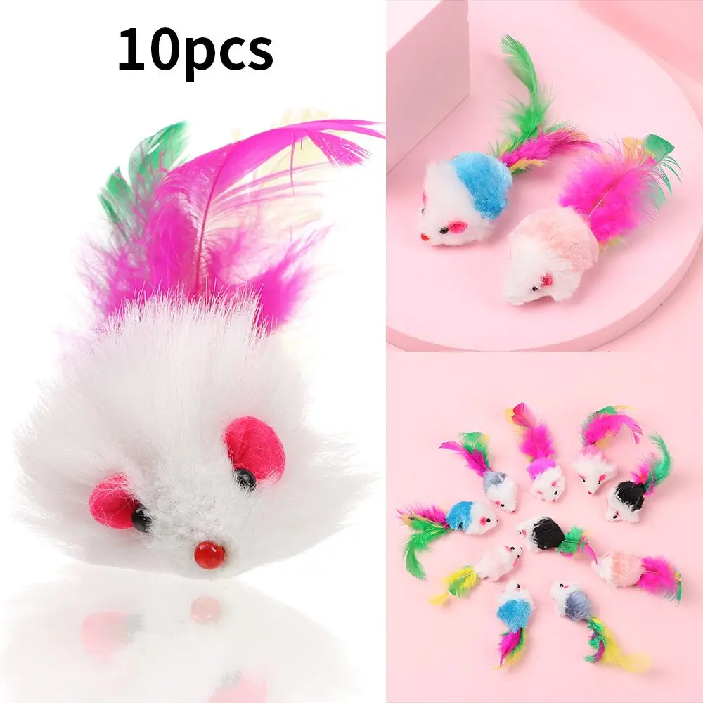 10Pcs/Set Cat Mouse Toys Mice Toy Rattle Interactive for Indoor Cats and Kittens Assorted Color Catnip Toys with Fea 1