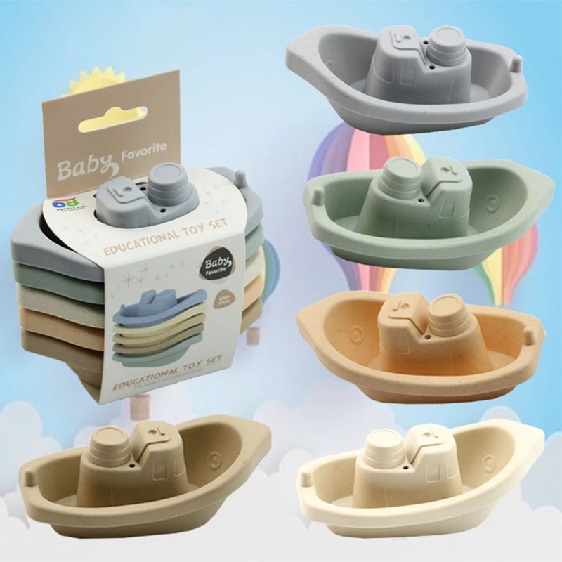 5pcs Baby Bath Toys Stacking Boat Toys Colorful Early Education Intelligence Gift Boat-shaped Stacked Cup Folding Tower Baby Toy 1