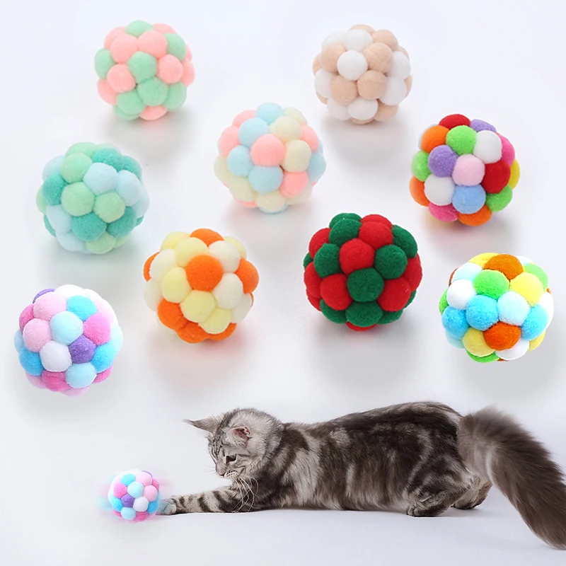 Cat toys Colorful handmade bell ball Elastic ball interactive chase pet supplies 1