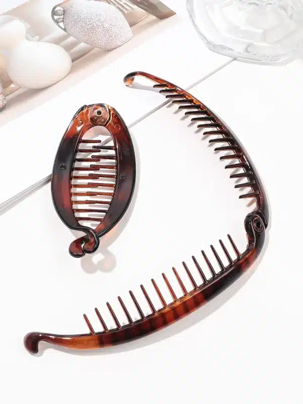 2pcs French Large Banana Clip Hair Comb, Elastic Banana Clip, Thick Hair Ponytail Clip, Interlocking Banana Hair Clip Styling Cl 2
