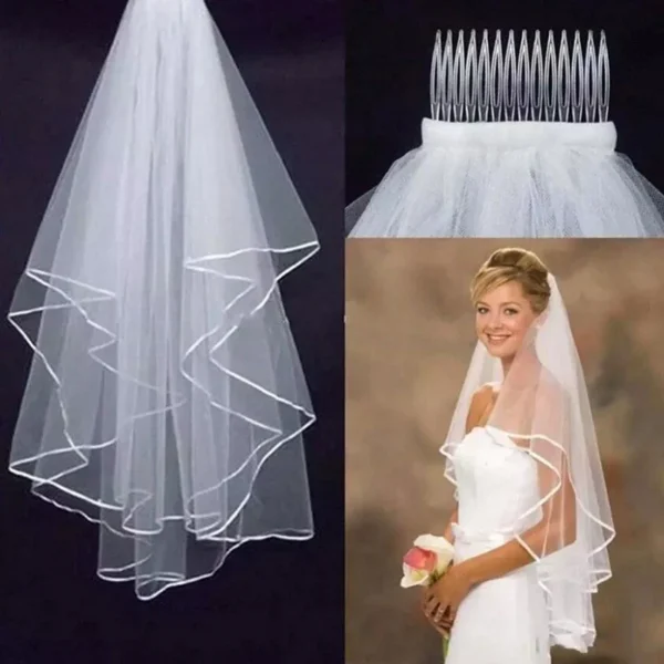 Simple Ribbon Edge Soft Tulle Wedding Veils with Comb Marriage Wedding Accessories 2024 1