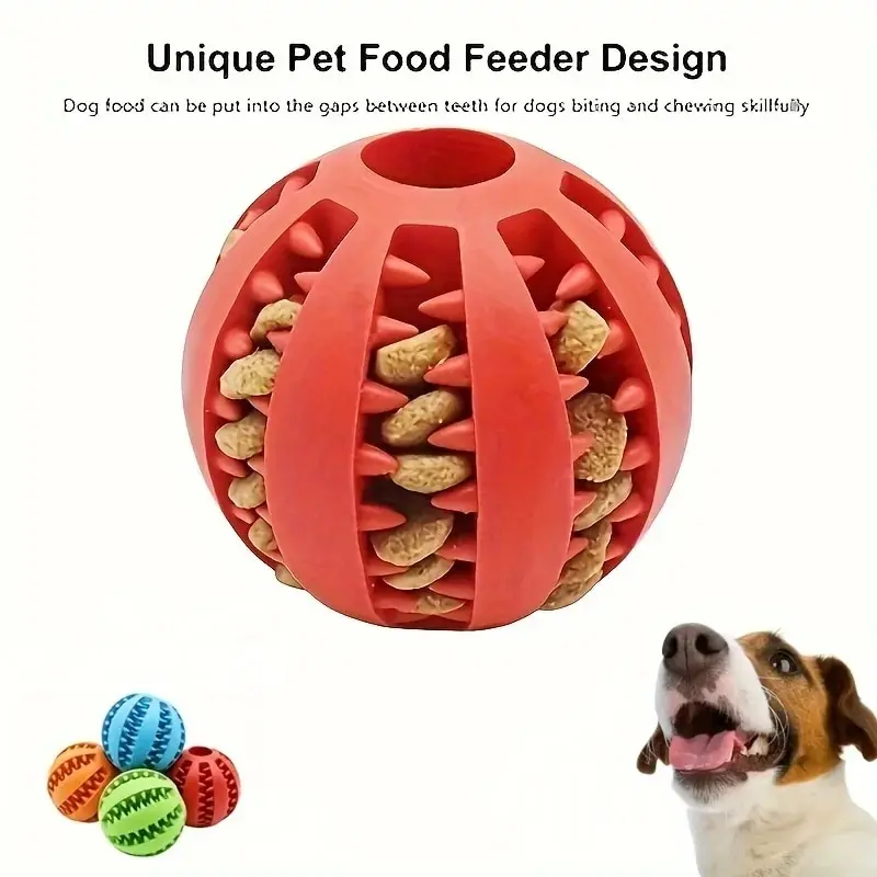 Dog Toy Ball, Nontoxic Bite Resistant Toy Ball for Pet Dogs Puppy Cat, Dog Pet Food Treat Feeder Chew Tooth Cleaning Ball 1