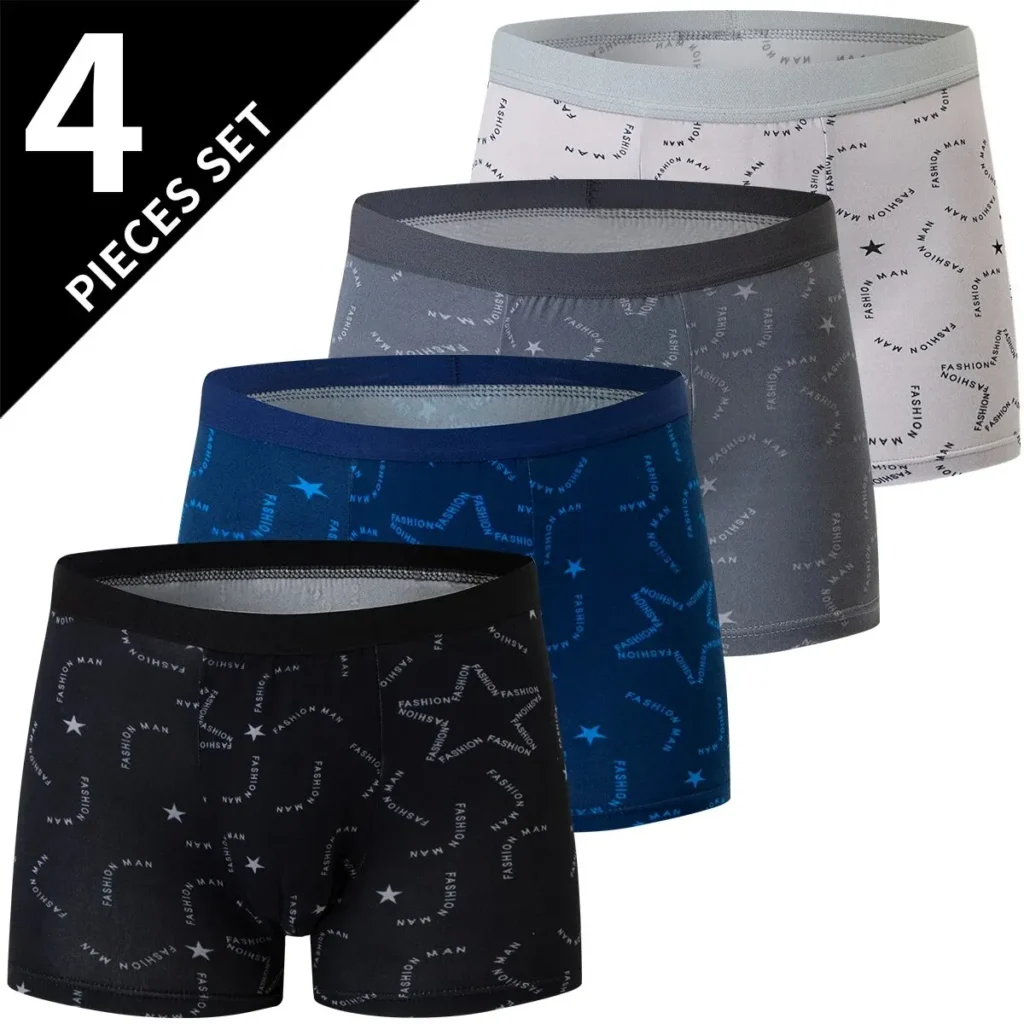 4 Pack European and American Size MEN'S Printed Fashion Boyshort Comfortable MEN'S Waist plus Size Underwear Sexy Swimming Trunk 1