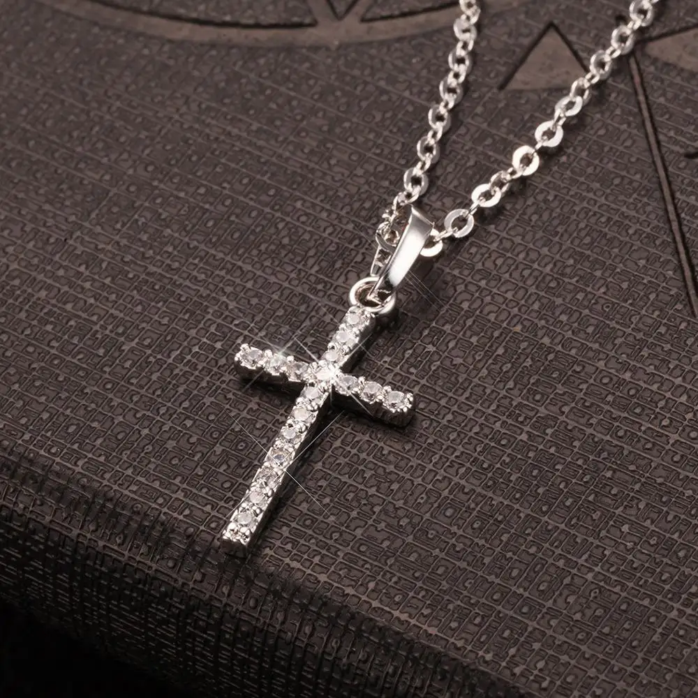 Fashion  Cross Pendants dropshipping Golden Silver  Color Crystal Jesus Cross Pendant Necklace Jewelry For Men/Women Wholesale 1