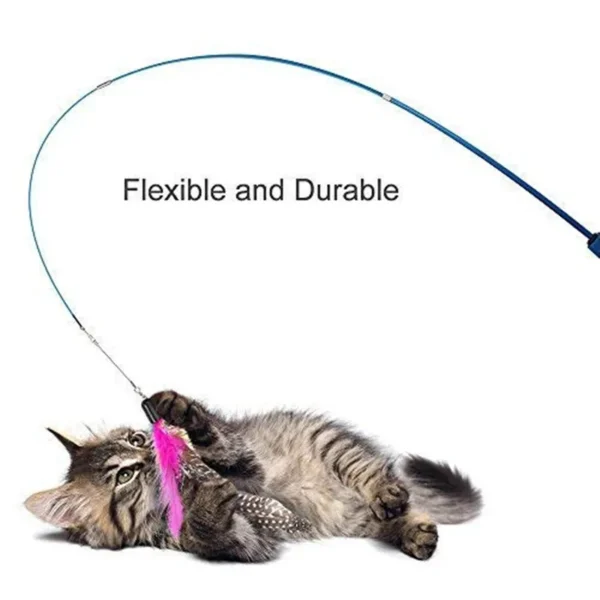 Interactive Cat Feather Toy Feather Teaser Stick Wand Pet Retractable Feather Bell Refill Replacement Catcher Product for Kitten 2
