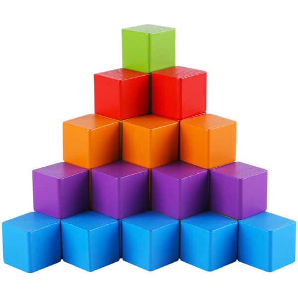 Cube Building Block Mathematics Teaching Aid Set Wood Square Puzzle Small - Image 2