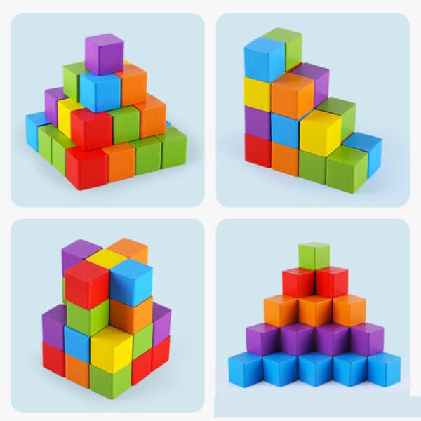 Cube Building Block Mathematics Teaching Aid Set Wood Square Puzzle Small - Image 3