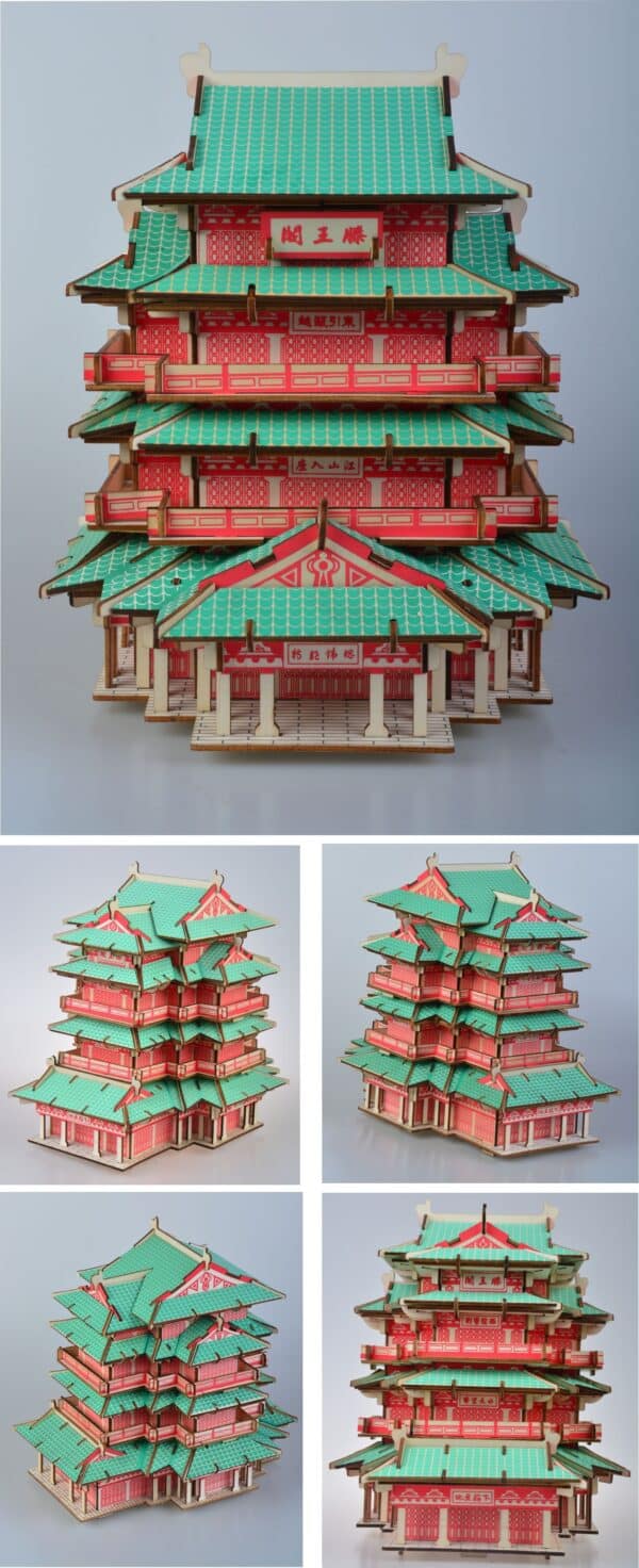 Laser Wooden Three-Dimensional Puzzle Handmade DIY Assembled Children's Puzzle Tengwang Pavilion - Image 4