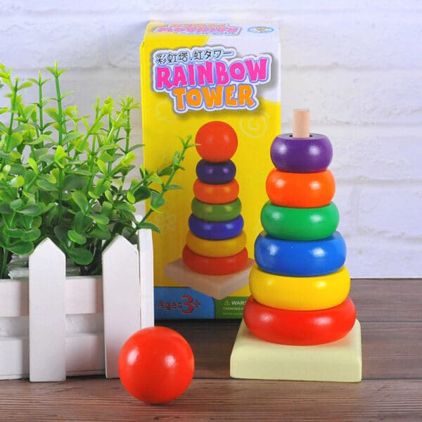Wooden Puzzle Building Blocks Seven-layer Tower Color Recognition Toy