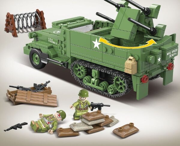 Half-Track Quadruple Anti-Aircraft Vehicle Model Children Assembling Building Block Toys - Image 6