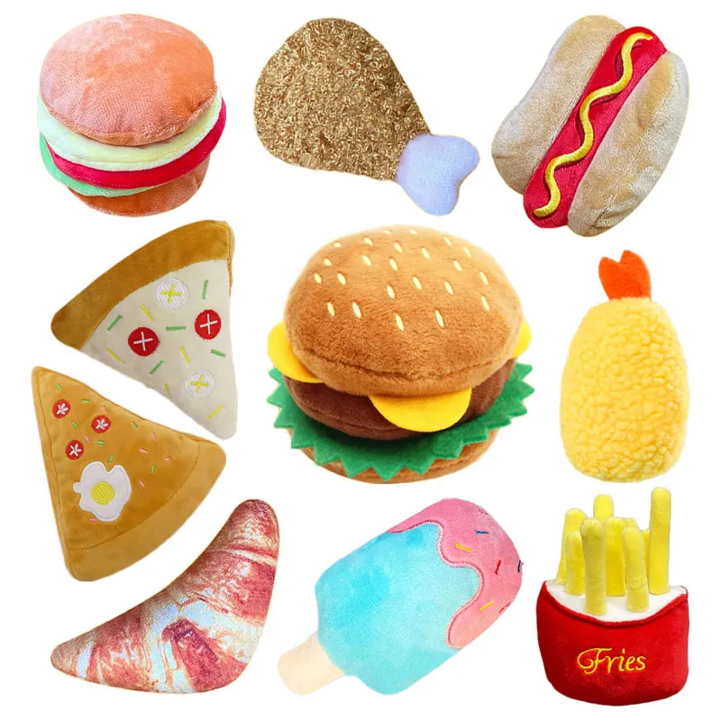 Plush Dog Toys Squeaky Dogs Accessories Pet Perros Toy Soft Squeeze Sound Teeth Chew Bite Resistant Ice Cream Fries Humburger 1