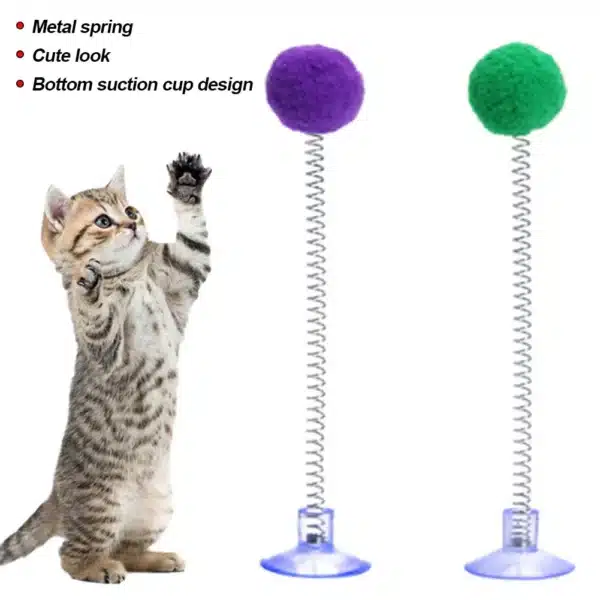 1pc Fur Ball Spring Cat Toy Suction Cup Multicolored Teaser Wand Pet Interactive Toys Cat Scratcher Toys Supplies Random Color 2
