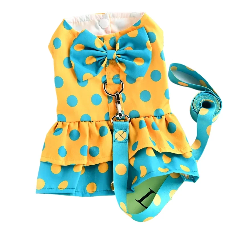 Dog Harness Dress for Small Medium Dogs Female Girls Polka Dots Tutu Skirt Pet Clothes with Leash Cats Apparel Puppy Outfit 1