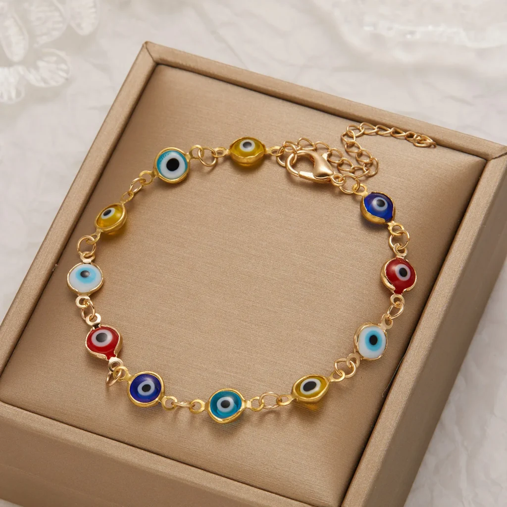 Lucky Turkey Evil Eye Bracelet For Women Men Colorful Red Blue Eye Adjustable Metal Chain Bangles Good Luck Wealth Jewelry Gifts 1