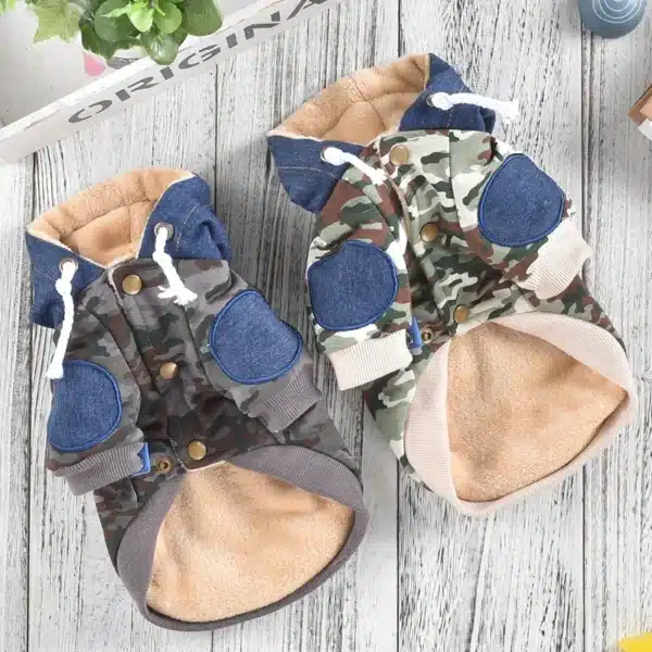Camouflage Sweatshirt Dog Winter Clothes With Denim Hat Warm Pet Hoodie Coat XS 4L French Bulldog Pug Small Medium Puppy Apparel 2