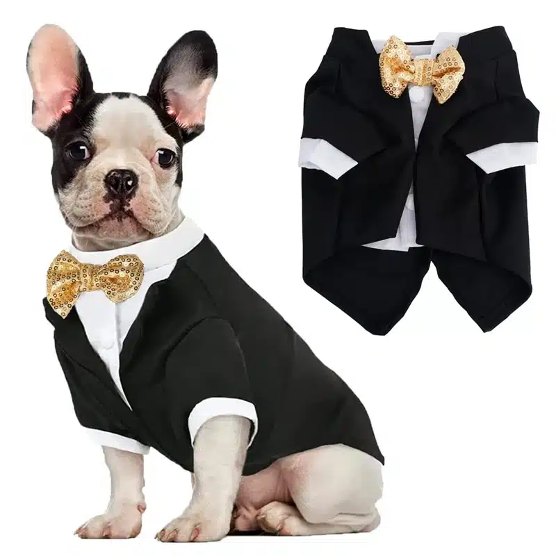 Tuxedo Shirt for Small Dogs, Formal Dog Clothes, Wedding Costume, Bow Tie Suit, Dog Outfit, Pet Birthday, Christmas Apparel 1