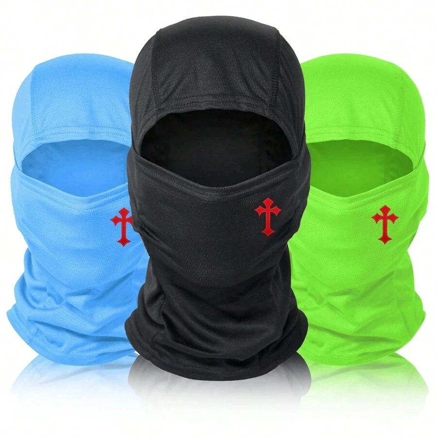 1pc Cross Printed Mask Hood For Men And Women Outdoor Riding Balaclava Hat Windproof And Sunscreen Sun Hat 1