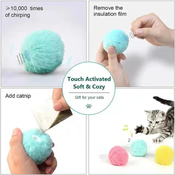 Interactive Ball Smart Cat Toys Plush Electric Catnip Training Toy Kitten Touch Sounding Pet Product Squeak Toy Ball 5