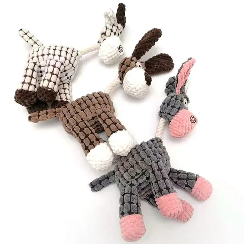 Fun Pet Toy Donkey Shape Corduroy Chew Toy For Dogs Puppy Squeaker Squeaky Plush BoneMedium Dog Accessories Training Plush Sound 1