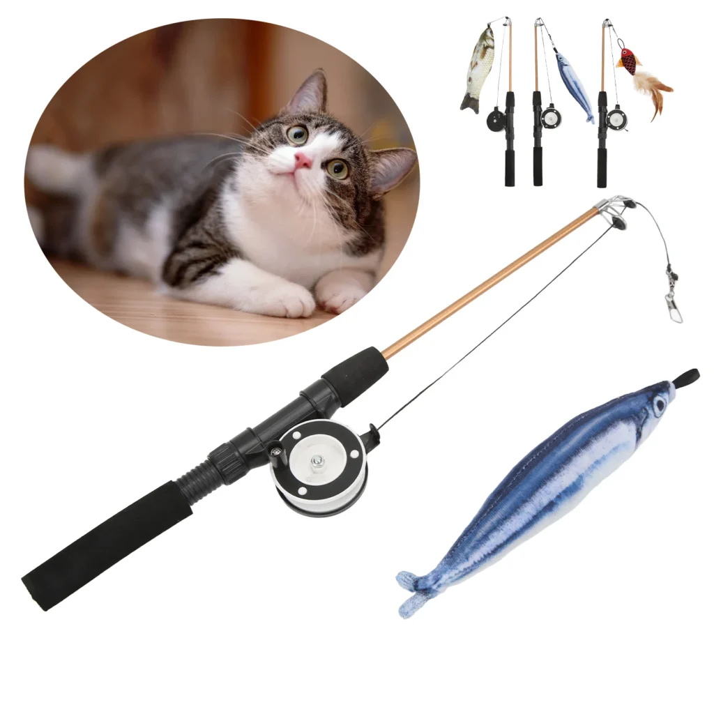 Cat Toys Fish Telescopic Cat Stick Funny Cat Stick Realistic Flexible Interactive Pulley Telescopic Fishing Rod Cat  for Cats 1