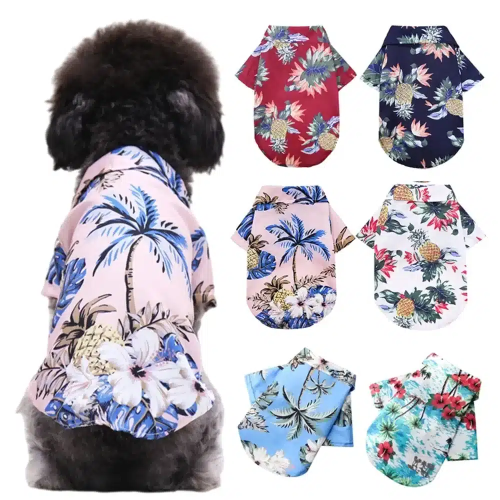 Hawaiian Dog Shirts Hawaiian Puppy Dog T-Shirts with Coconut Tree Print Hawaiian Pet Apparel Suit for Small to Medium Dogs Cats 1