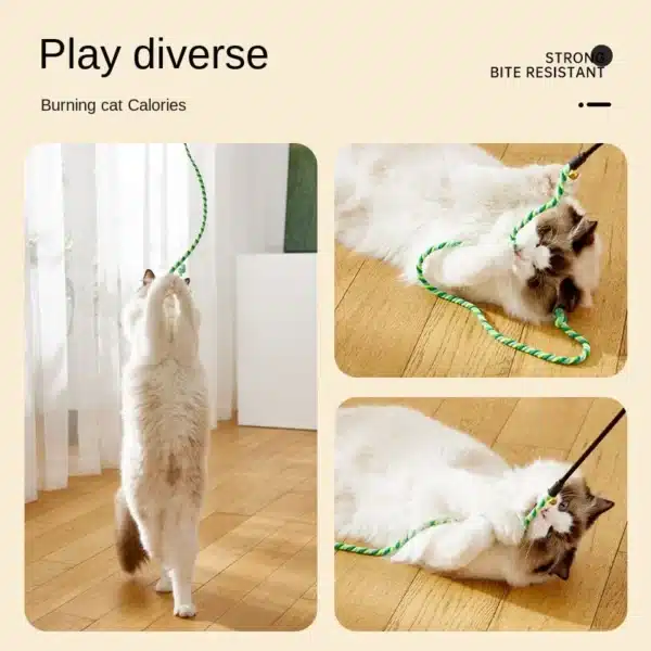 Simulation Feather Interactive Cat Toy Satin Ribbon Bell Cat Stick Toys Kitten Playing Teaser Wand Toy Cat Supplies Accessories 4