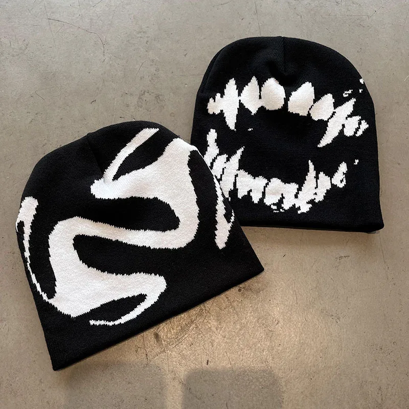 Women Hat Knitting Beanies Goth Tooth Caps Men Y2k Streetwear Winter Fashion Pullover Kpop Harajuku Vintage Warm Hip Hop Unisex 1