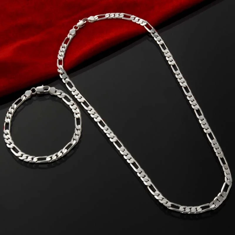 Noble New Arrive 925 Silver 4MM Chain for Men Women Bracelet Necklace Jewelry Set Lady Christma Gifts Charms Wedding 1