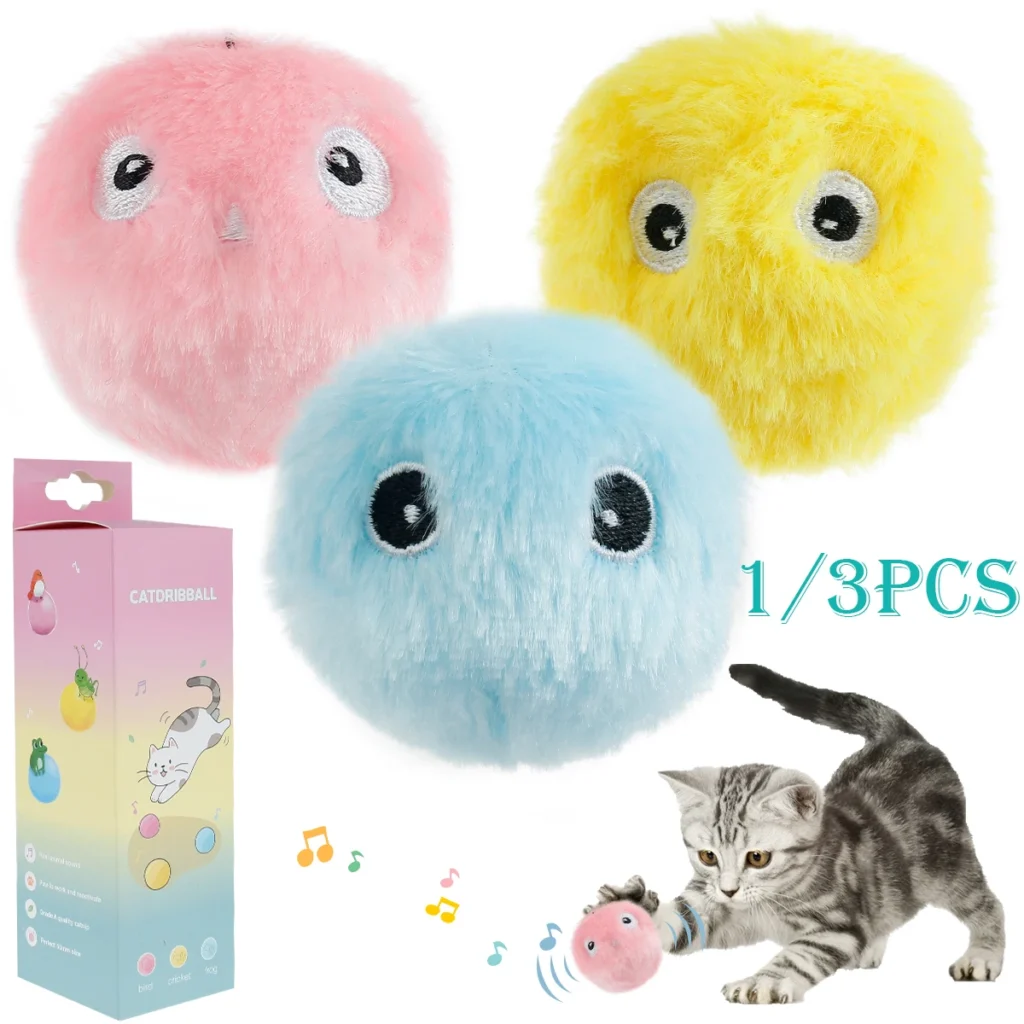 Smart Cat Toys Interactive Ball Plush Electric Catnip Training Toy Kitten Touch Sounding Pet Product Squeak Toy Ball Cat Play 1