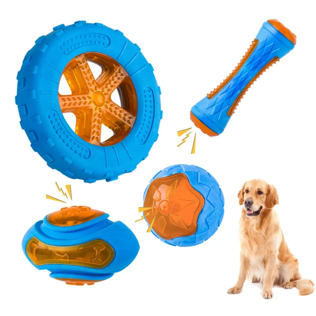 Rubber Dog Toys for Dog Chewing Bite Resistant Squeaky Training Playing Toy Interactive Dog Toys for Large Dogs Teeth Cleaning 1