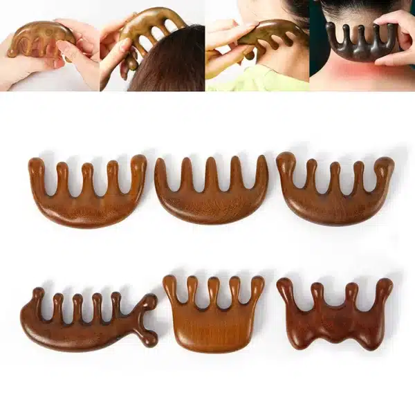 Wood Therapy Massage Comb Head Face Scalp Gua Sha Massager Natural Facial Sandalwood Wide Tooth Guasha Scraping Body Massage 1