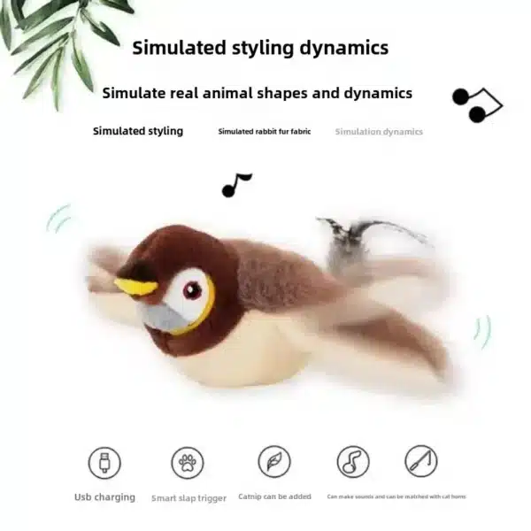 Hot Cat Interactive Toys Catnip Electric Pat Bird (with Catnip) Dog Cats Touch-Activated Squeaky Plush Toy Pet USB Rechargeable 4