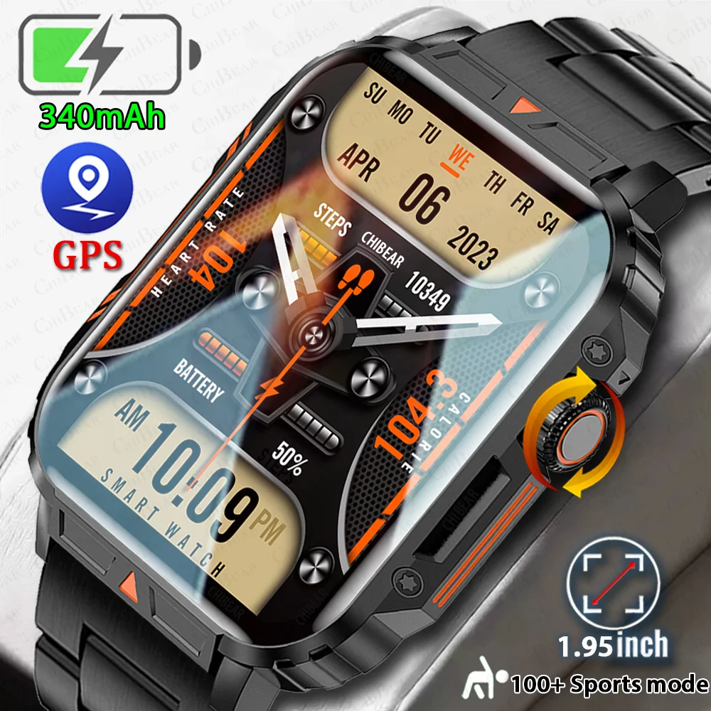 2024 New 1.95 Outdoor Military Man Smart Watch Men Bluetooth Call Smartwatch Men For Android IOS IP68 Waterproof Ftiness Watches 1