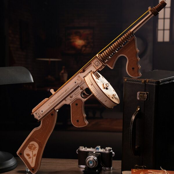 Rokr Thompson Submachine Gun Toy Gift For Boys Wooden Puzzle LQB01 Firing Model - Image 2